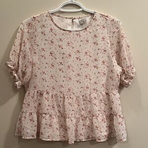 Paper Crane Floral Ruffle Sleeve Flowy Blouse